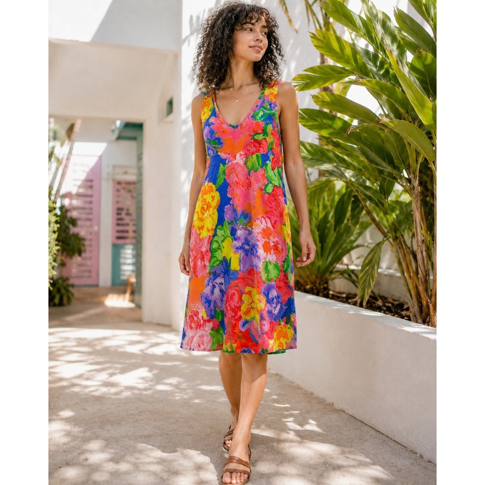 Vintage Jams World Hula Moon Splendor Rayon Floral Hawaiian Dress Large 90s